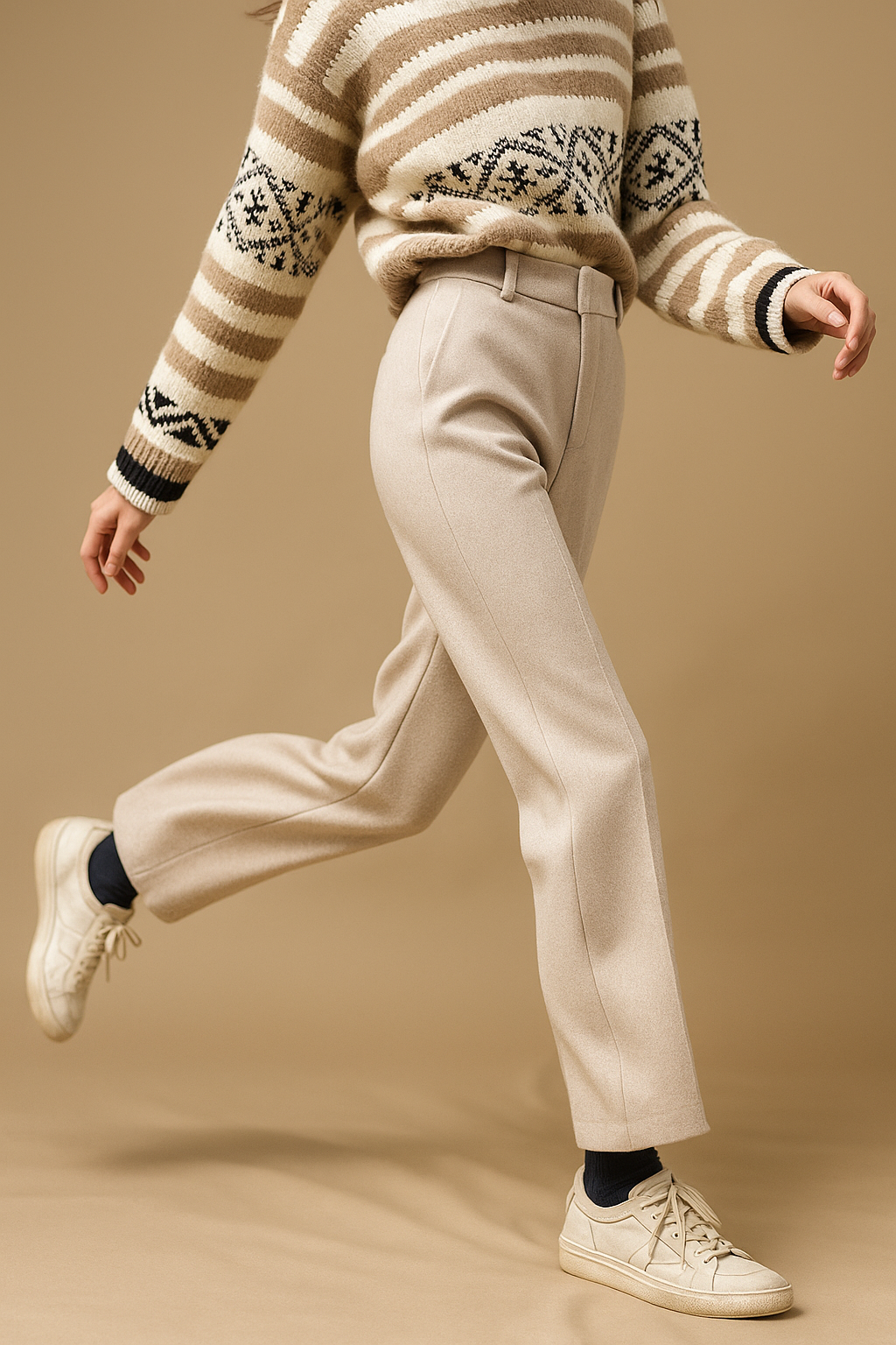 Women's Wool Trousers - Tailored High Waist Pants