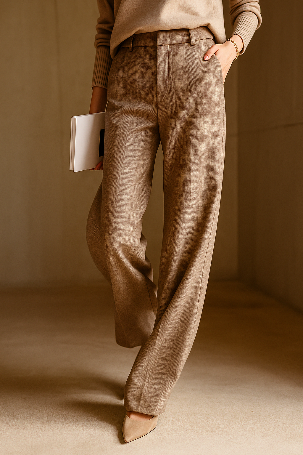 Women's Wool Trousers - Tailored High Waist Pants