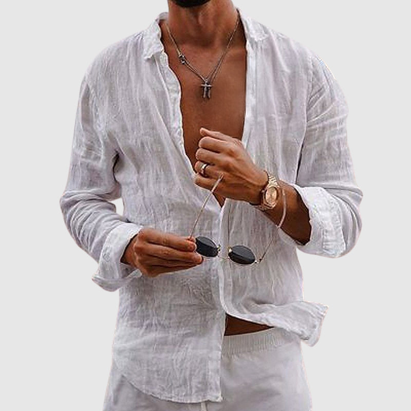 Men's Linen Shirt - Long Sleeve Beach Shirt