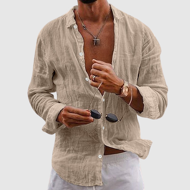 Men's Linen Shirt - Long Sleeve Beach Shirt