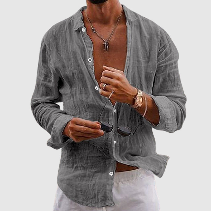 Men's Linen Shirt - Long Sleeve Beach Shirt