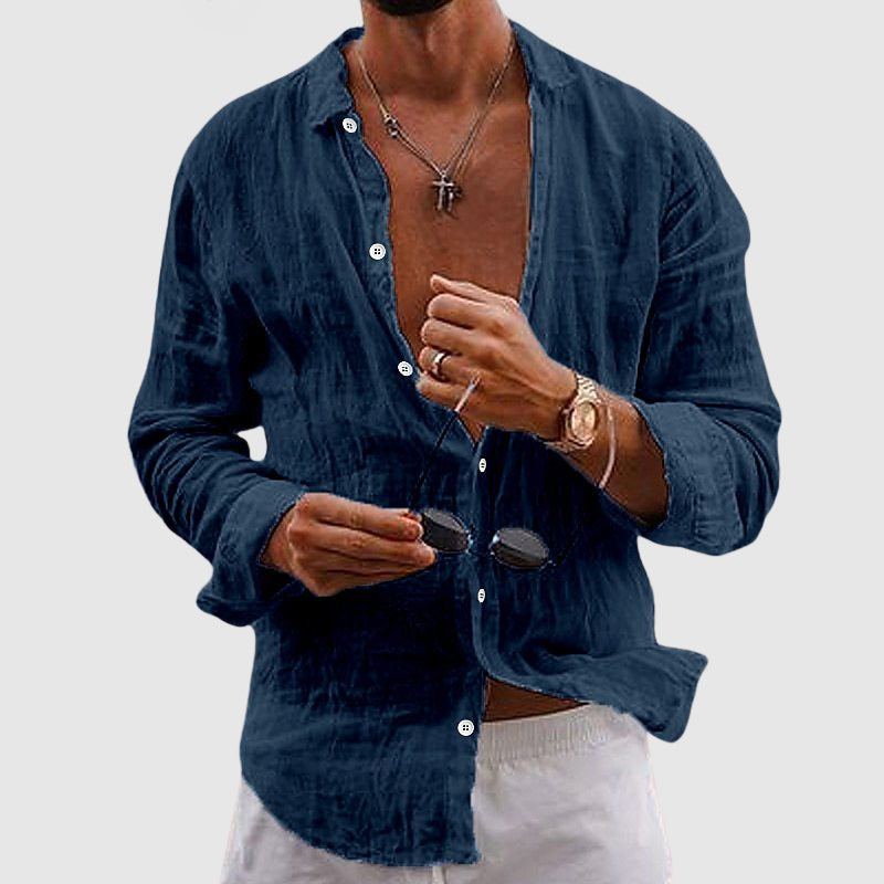 Men's Linen Shirt - Long Sleeve Beach Shirt