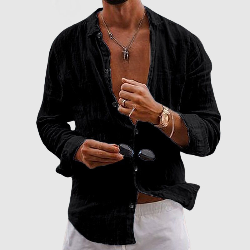 Men's Linen Shirt - Long Sleeve Beach Shirt