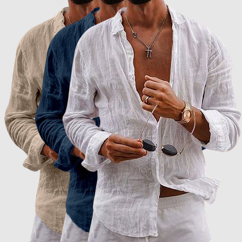 Men's Linen Shirt - Long Sleeve Beach Shirt