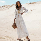 Soleil Women's Bohemian Lace Maxi Dress - Bell Sleeves