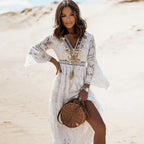 Soleil Women's Bohemian Lace Maxi Dress - Bell Sleeves