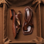 Women's Strappy Sandals - Buckled Leather Flat Slides