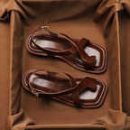 Women's Strappy Sandals - Buckled Leather Flat Slides