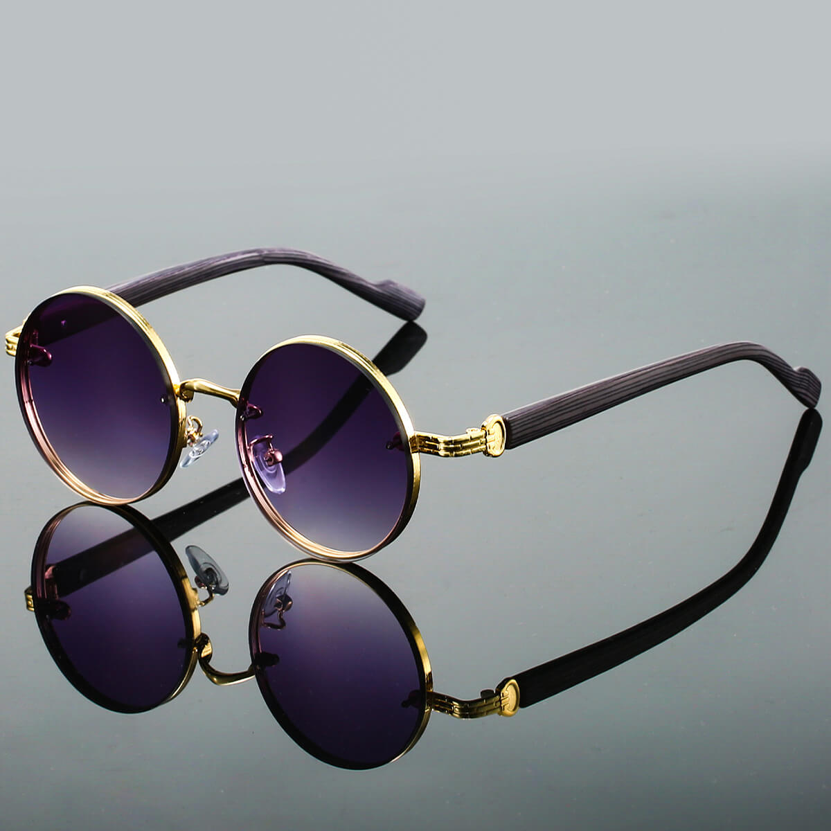 Men's Round Sunglasses - Gold Frame Teal Lens Shades