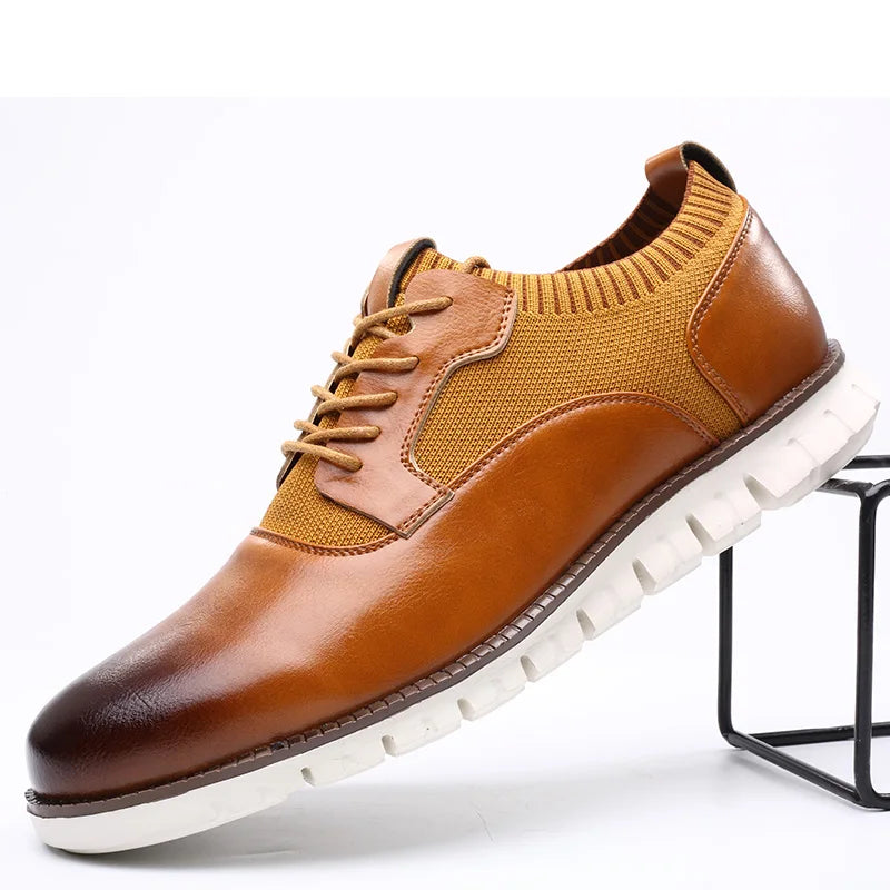 Men's Leather Casual Shoes - Lace Up Handstitched Trainers