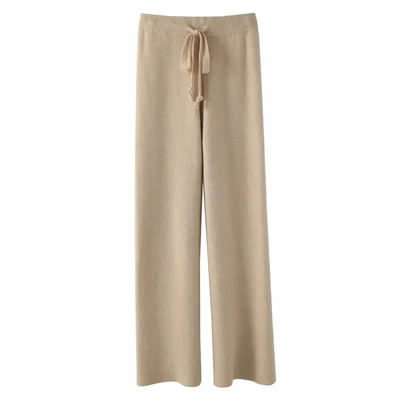 Women's Knit Lounge Set - Sweater and Wide Leg Pants