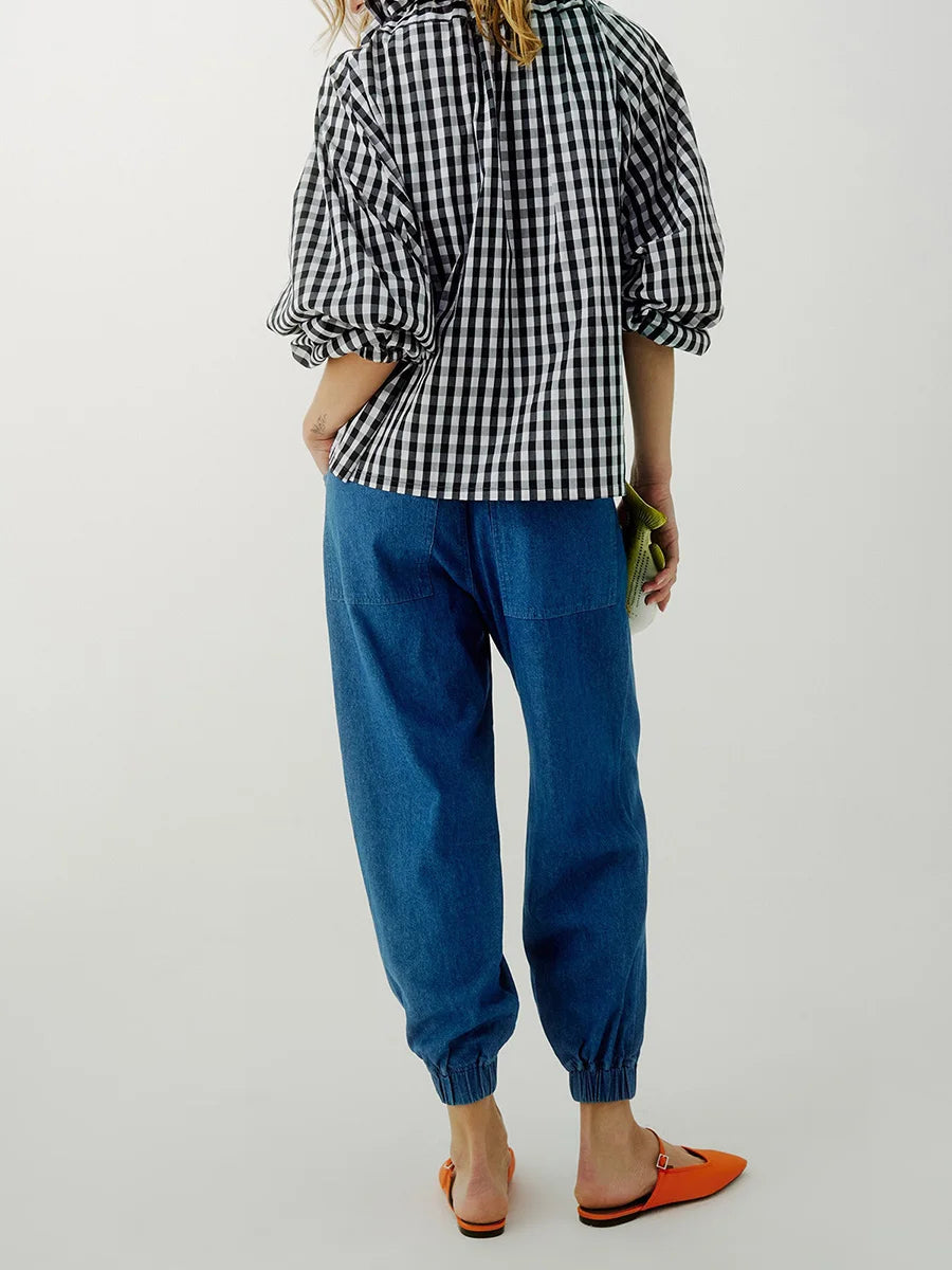 Women's Puff Sleeve Blouse - Cotton Collared Shirt