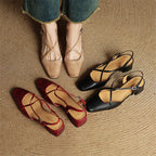 Women's Leather Heels - Closed Toe Strappy Pumps