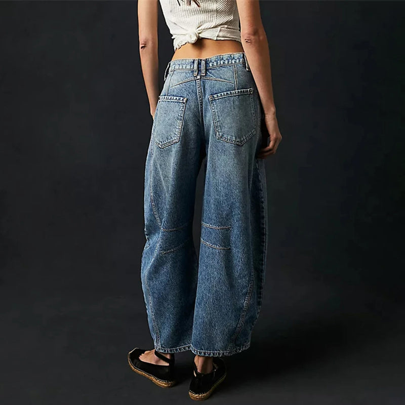 Women's Leopard Print Wide Leg Jeans - High Rise Denim