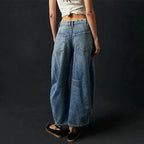 Women's Leopard Print Wide Leg Jeans - High Rise Denim