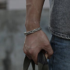 Men's Silver Cuff Bracelet - 925 Sterling Braided