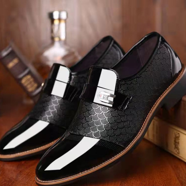 Men's Dress Shoes - Textured Leather Monk Strap Loafers