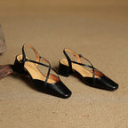 Women's Leather Heels - Closed Toe Strappy Pumps