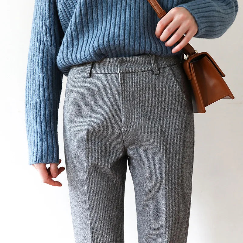 Women's Wool Trousers - Tailored High Waist Pants