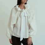 Women's Puff Sleeve Blouse - Cotton Collared Shirt
