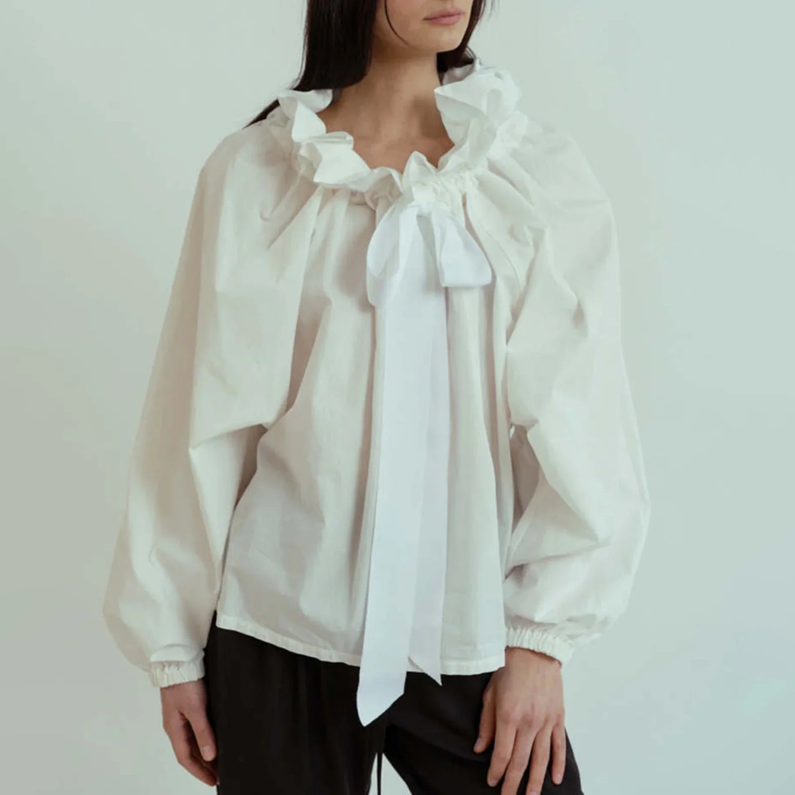 Women's Puff Sleeve Blouse - Cotton Collared Shirt