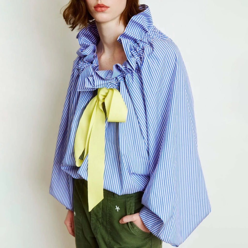 Women's Puff Sleeve Blouse - Cotton Collared Shirt