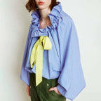 Women's Puff Sleeve Blouse - Cotton Collared Shirt