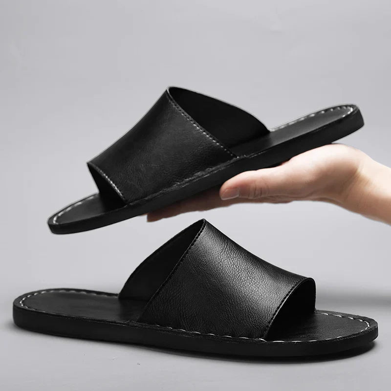 Women's Leather Slide Sandals - Flat Summer Mules