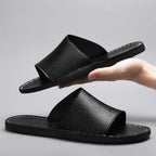 Women's Leather Slide Sandals - Flat Summer Mules