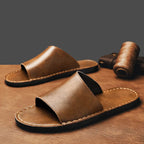 Women's Leather Slide Sandals - Flat Summer Mules
