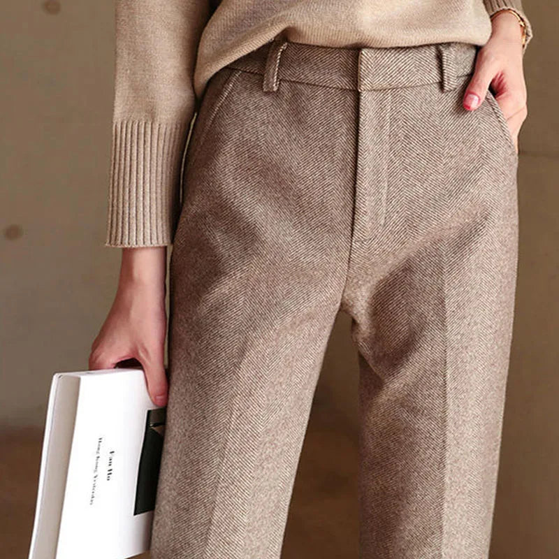 Women's Wool Trousers - Tailored High Waist Pants