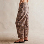 Women's Leopard Print Wide Leg Jeans - High Rise Denim