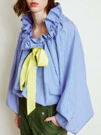 Women's Puff Sleeve Blouse - Cotton Collared Shirt