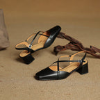Women's Leather Heels - Closed Toe Strappy Pumps