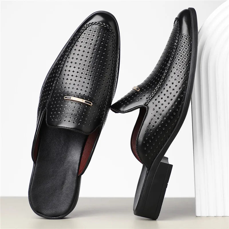 Men's Leather Slides - Slip On Mule Loafers