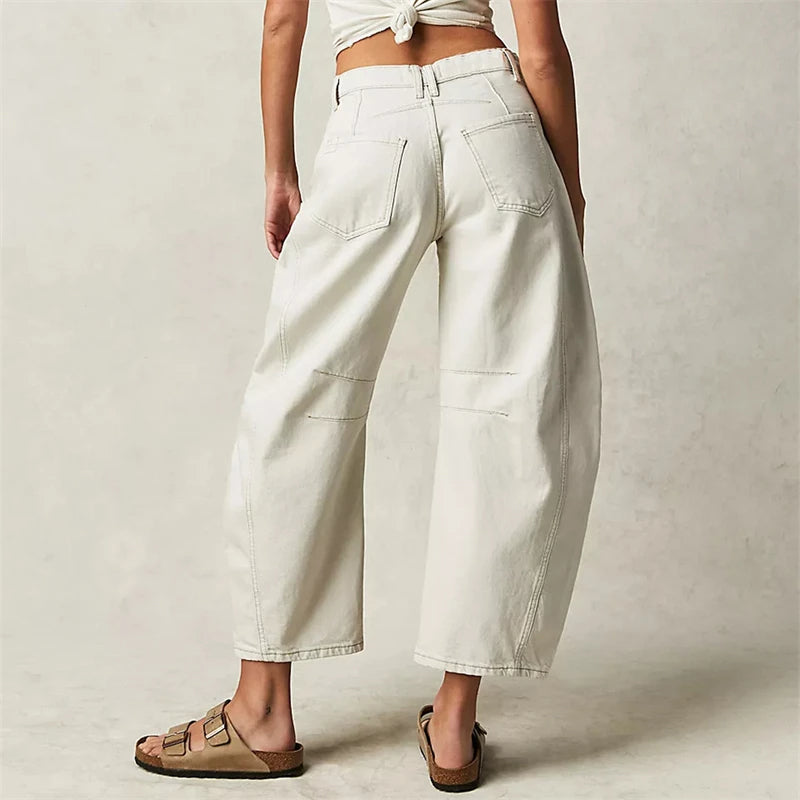 Women's Leopard Print Wide Leg Jeans - High Rise Denim