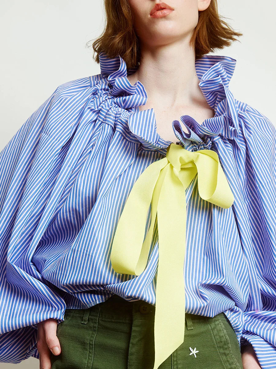 Women's Puff Sleeve Blouse - Cotton Collared Shirt