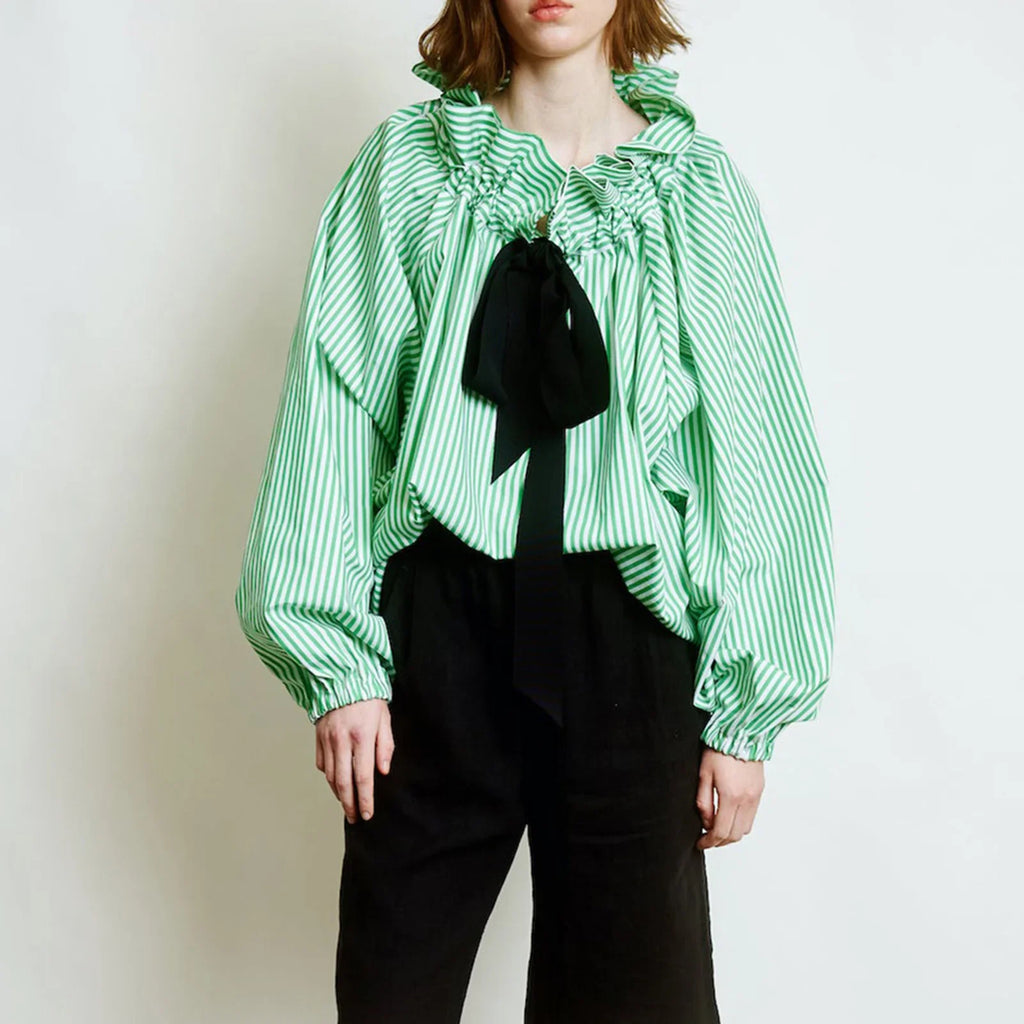 Women's Puff Sleeve Blouse - Cotton Collared Shirt
