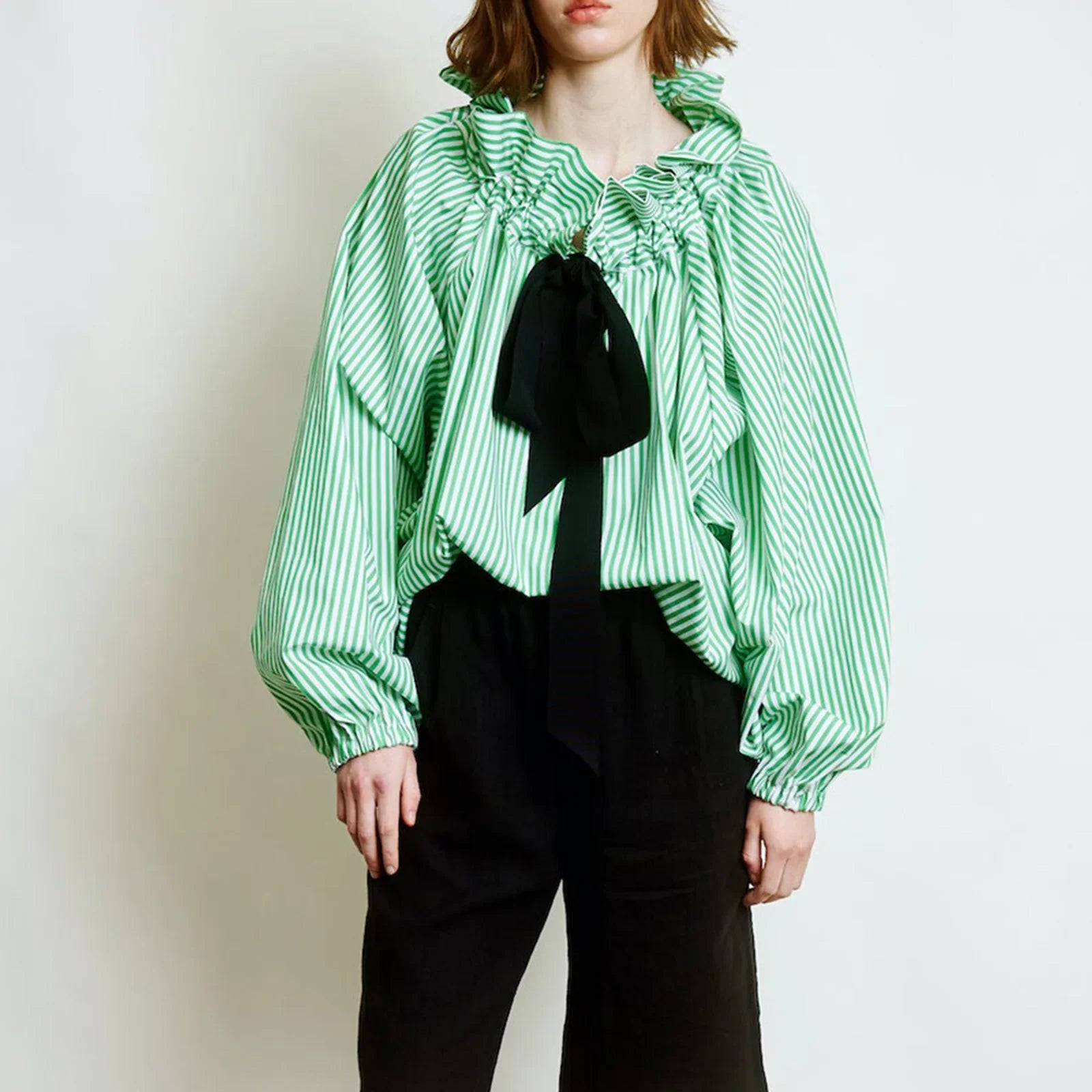 Women's Puff Sleeve Blouse - Cotton Collared Shirt
