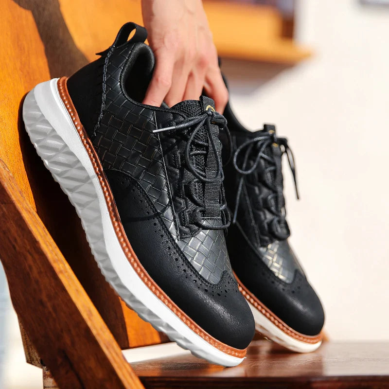 Men's Leather Sneakers - Orthopedic Low Top Trainers