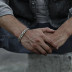 Men's Silver Cuff Bracelet - 925 Sterling Braided