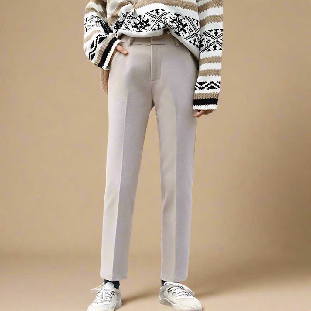 Women's Wool Trousers - Tailored High Waist Pants