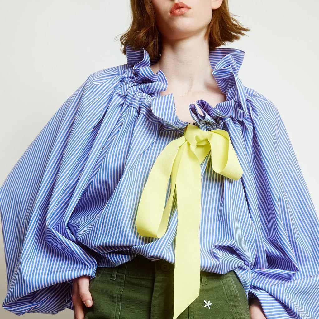 Women's Puff Sleeve Blouse - Cotton Collared Shirt