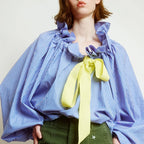 Women's Puff Sleeve Blouse - Cotton Collared Shirt
