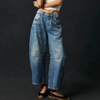 Women's Leopard Print Wide Leg Jeans - High Rise Denim