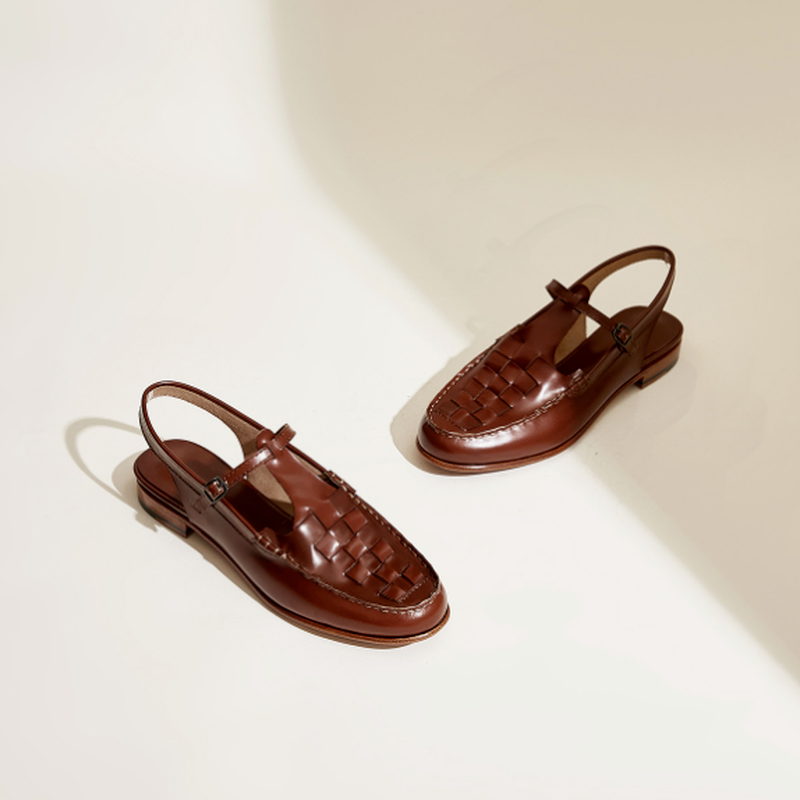 Women's Slingback Woven Loafers - Leather Huarache Flats
