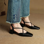 Women's Leather Heels - Closed Toe Strappy Pumps