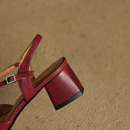 Women's Leather Heels - Closed Toe Strappy Pumps