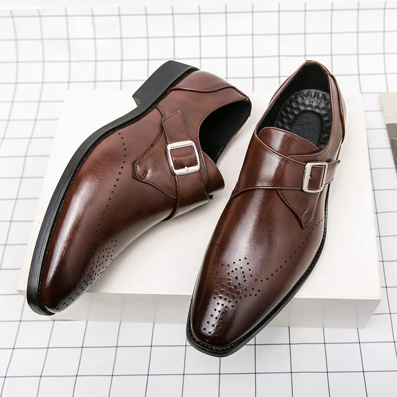 Men's Monk Strap Dress Shoes - Polished Leather Buckle Shoes