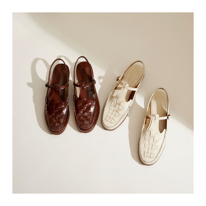 Women's Slingback Woven Loafers - Leather Huarache Flats